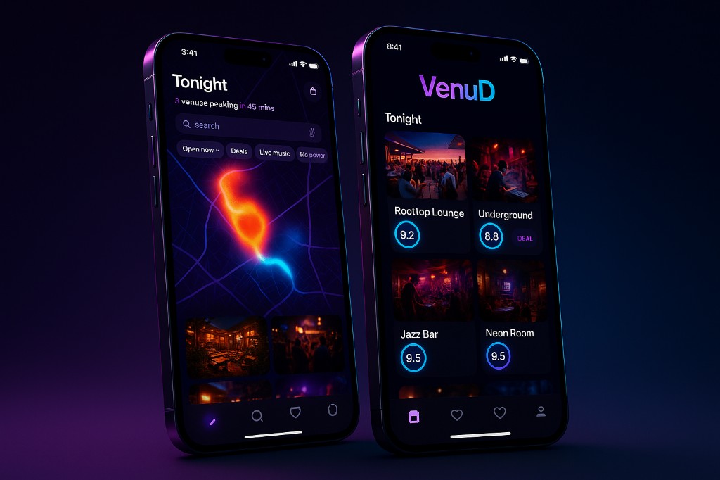 VenuD heatmap and tonight feed mockups