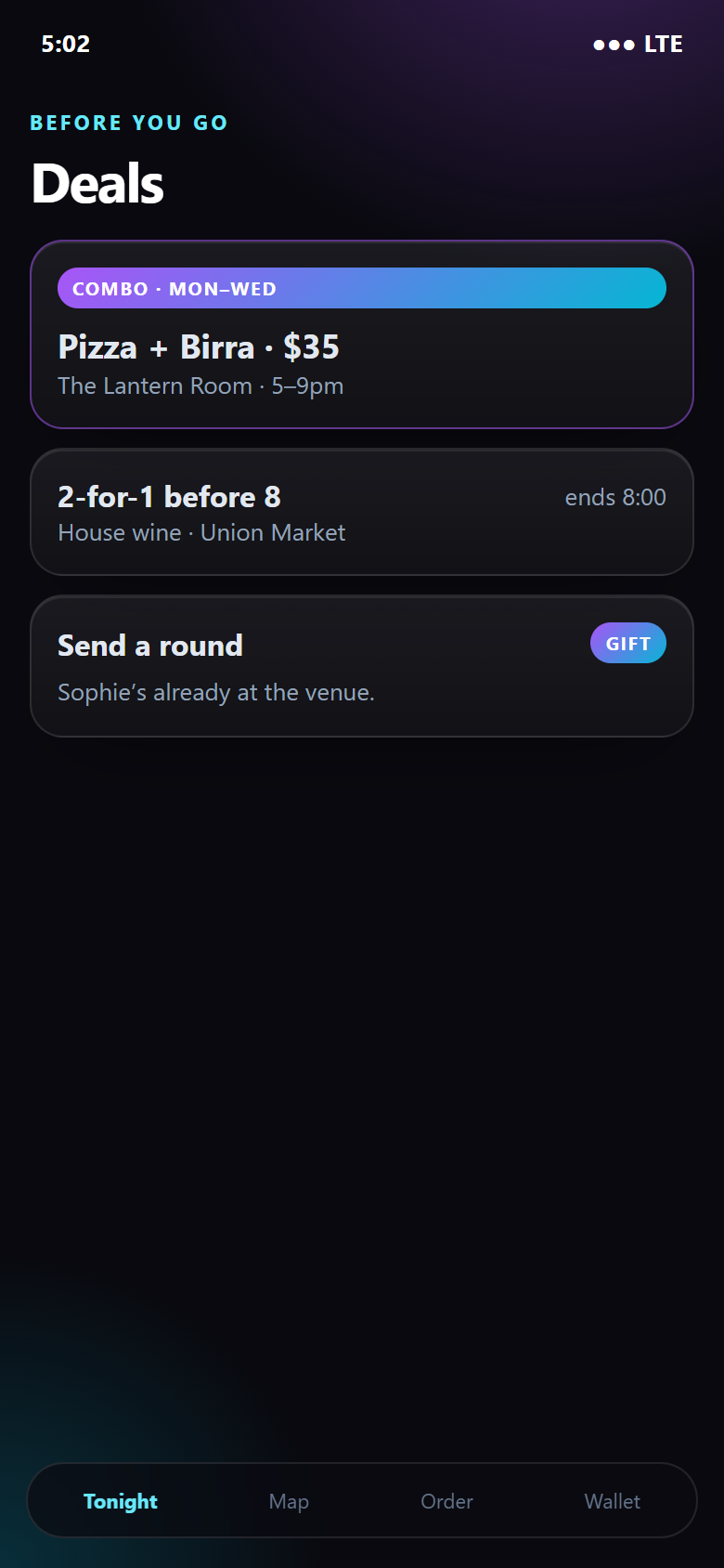 Deals and a combo visible before the guest leaves home