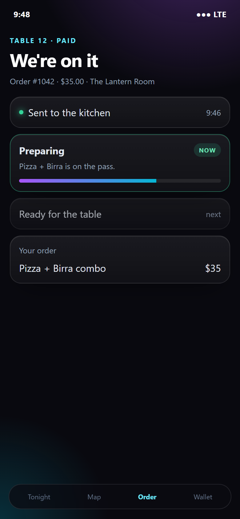 Order status after the kitchen has the paid ticket